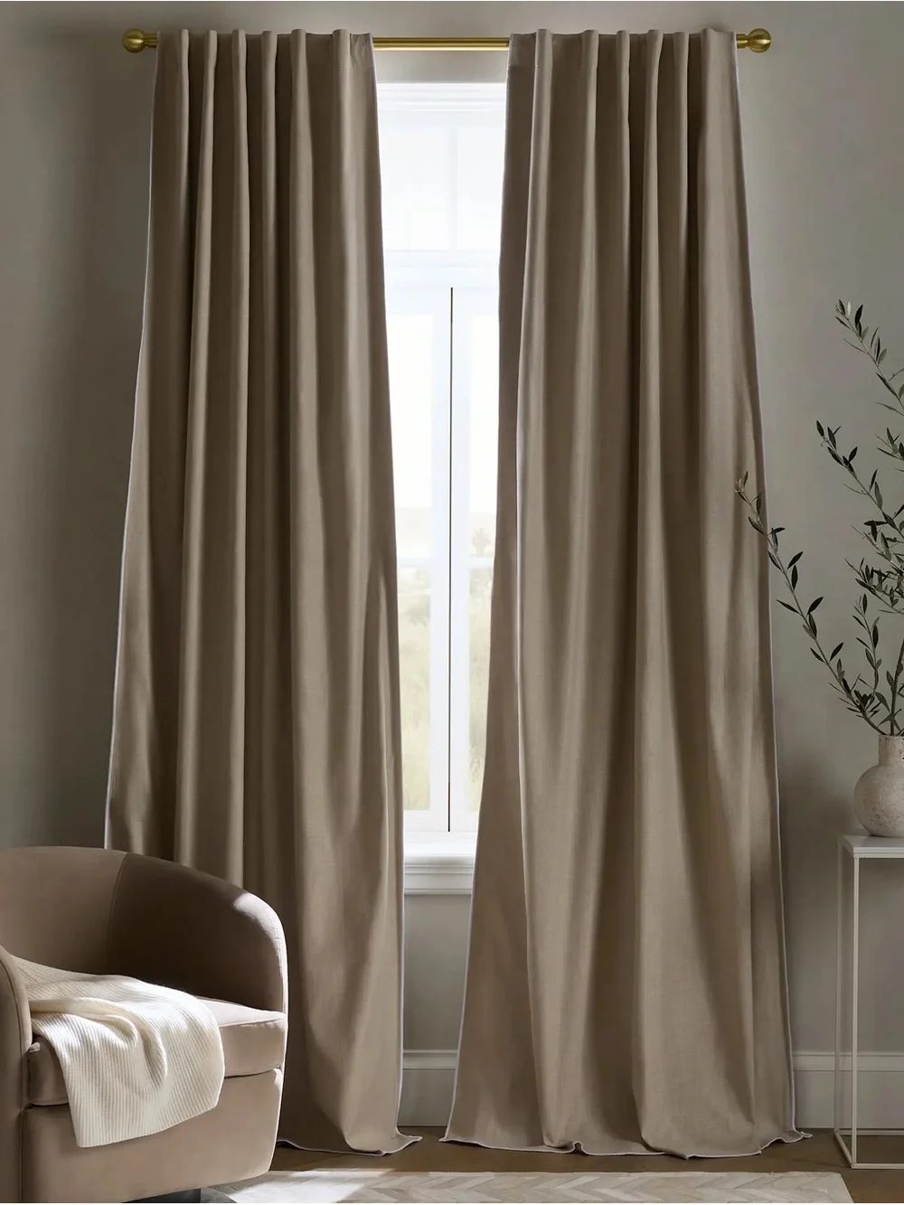 Quince Linen Piped Edge Cotton Curtain - Single Panel, 48x96